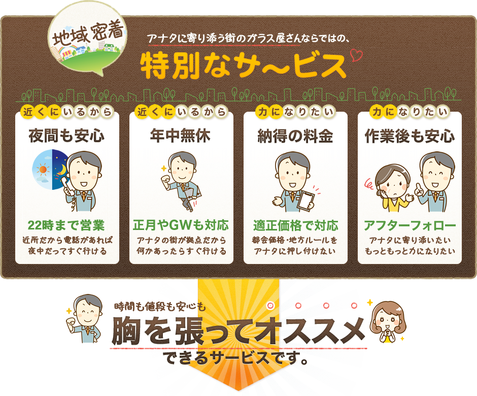アナタに寄り添う街のガラス屋さんならではの､特別なサ～ビス
