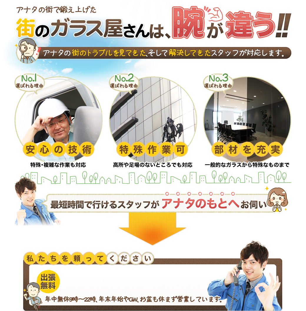 アナタの街で鍛え上げた街のガラス屋さんは､腕が違う!!